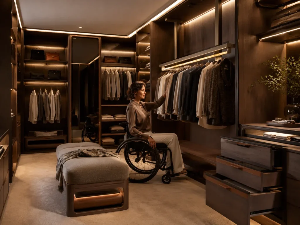 Accessible luxury closet with modern details