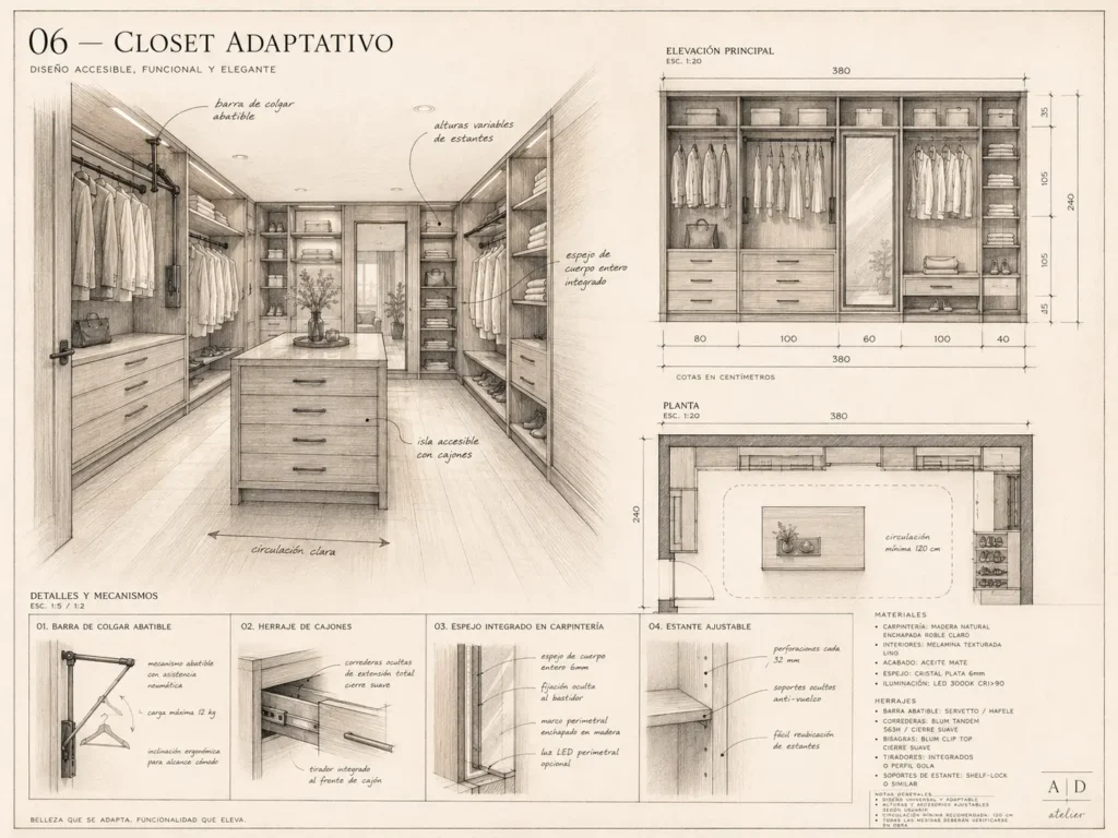 DiseΓ±o de closet accesible y elegante