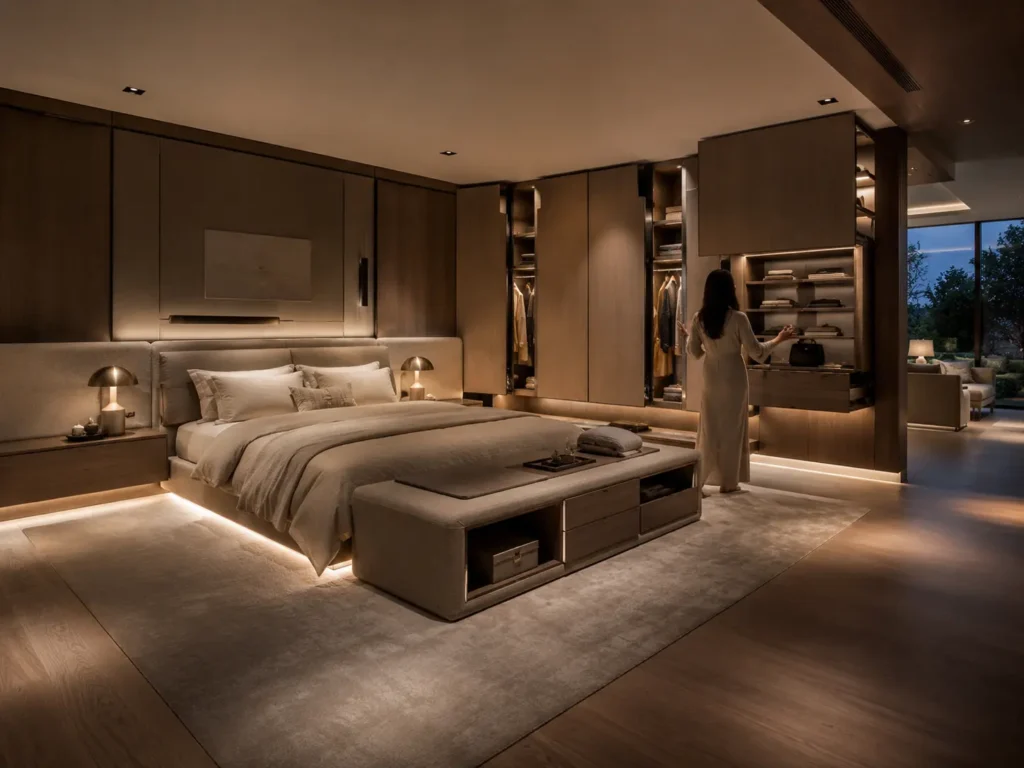 Modern luxury bedroom with wardrobe touch